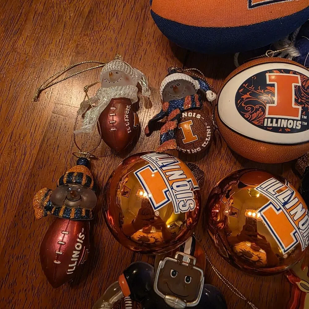 Lot Of 11 Illinois Fighting Illini Christmas Ornaments Tree Basketball Football